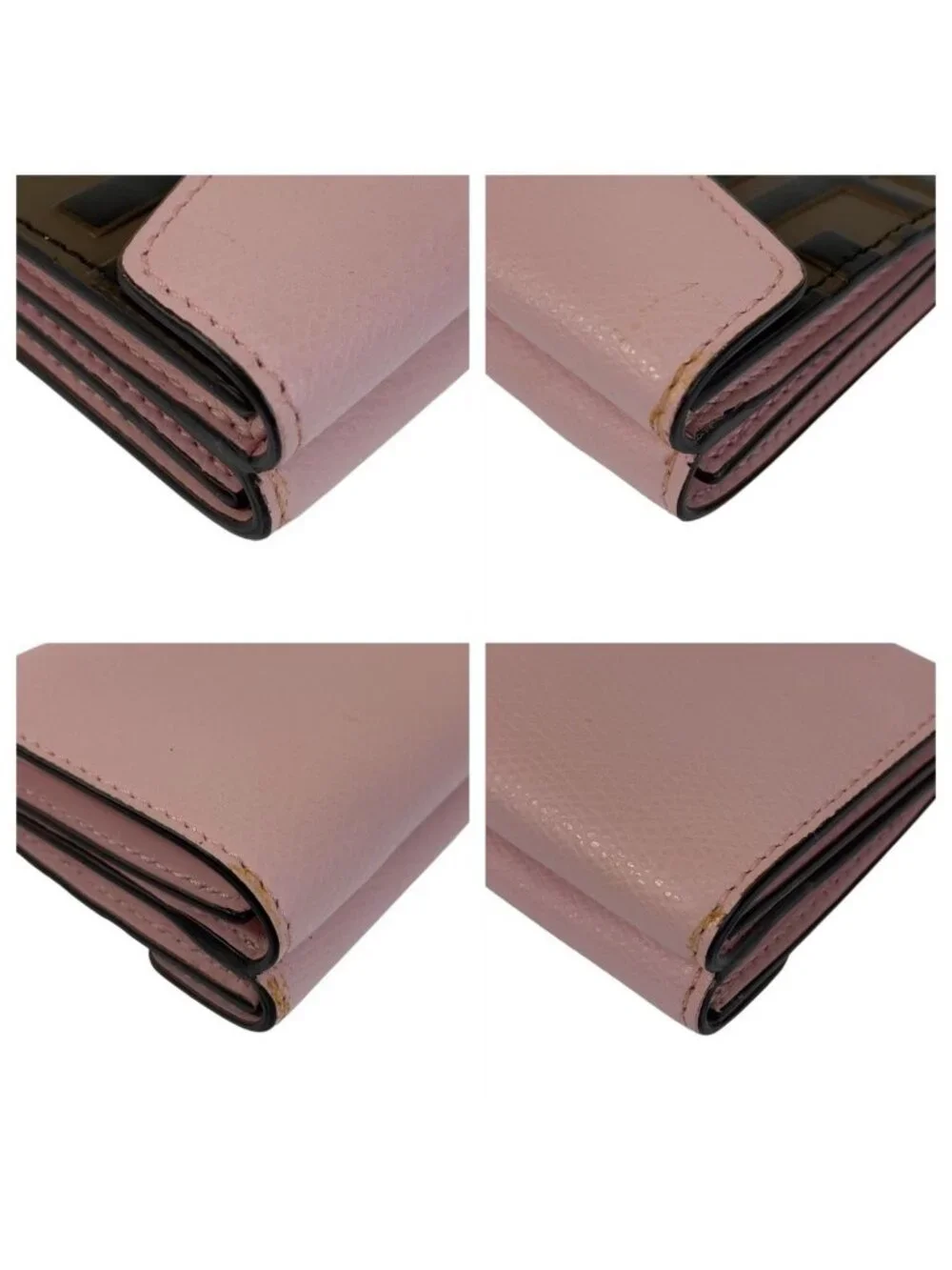 Fendi Zucca Is Pink Brown Gold Leather Folded Wallet Compact